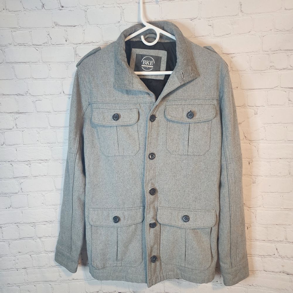 BKE Gray Button-Up Pea Coat, Size Medium